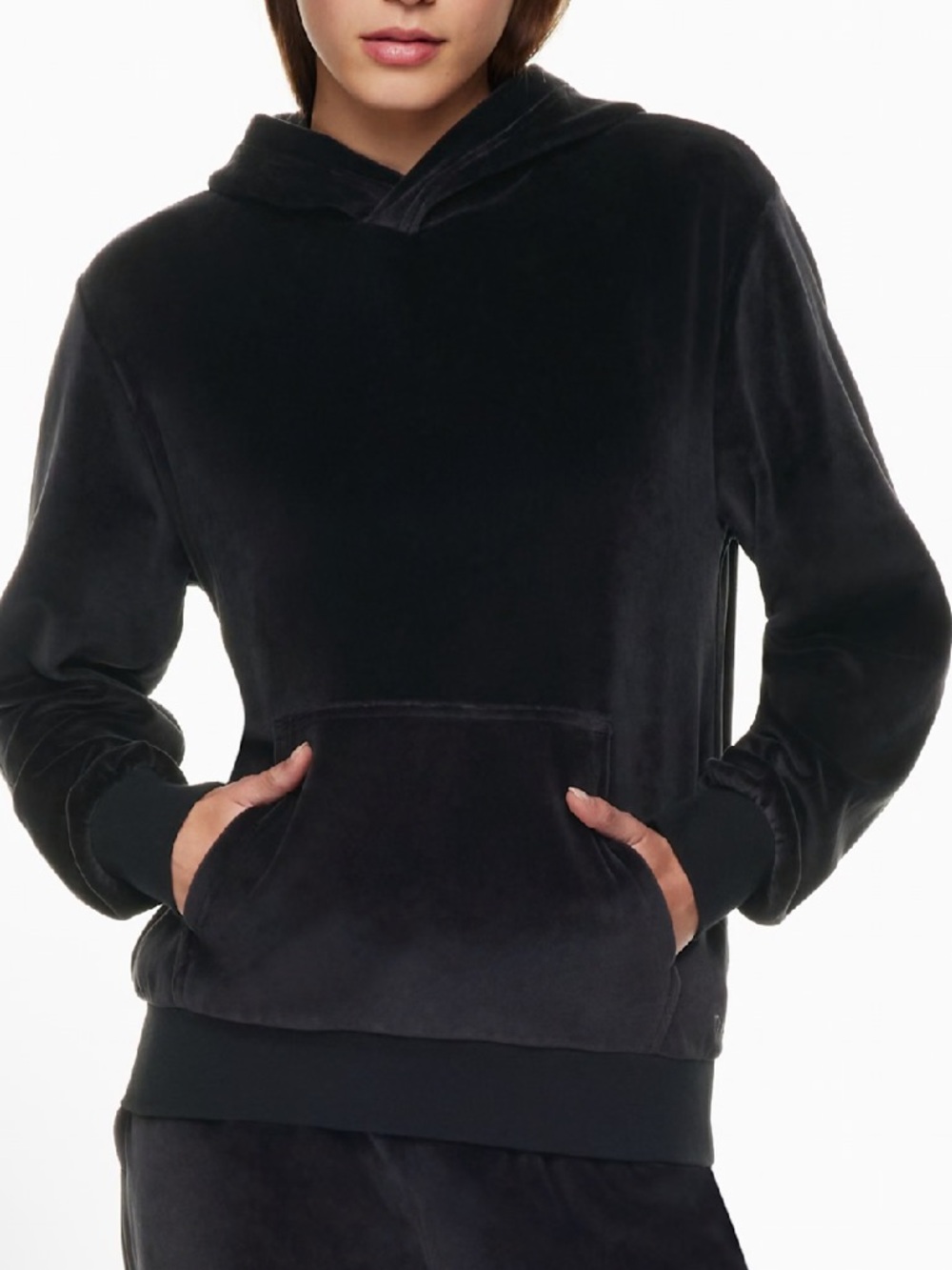 TNA Black Velour Hoodie Sweatshirt Size Large